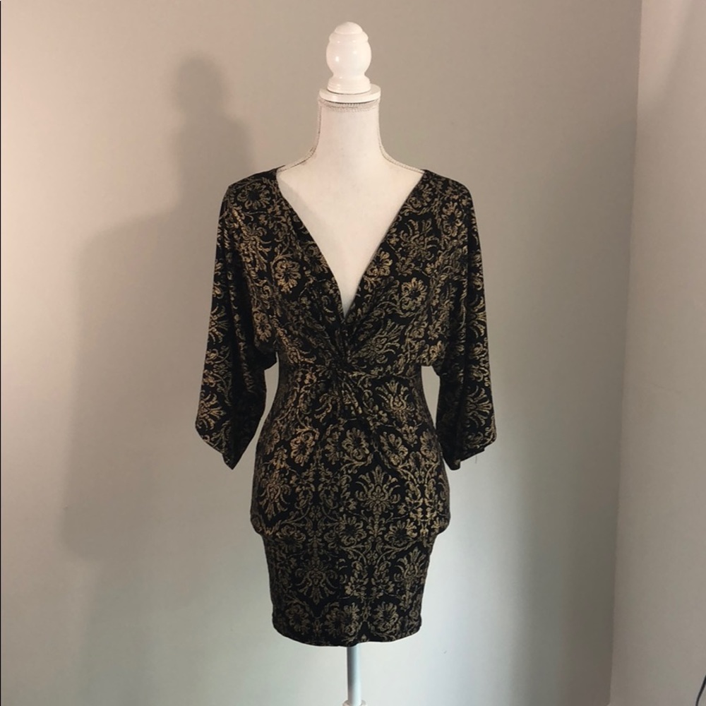 Gold Embroidered low-cut mini dress